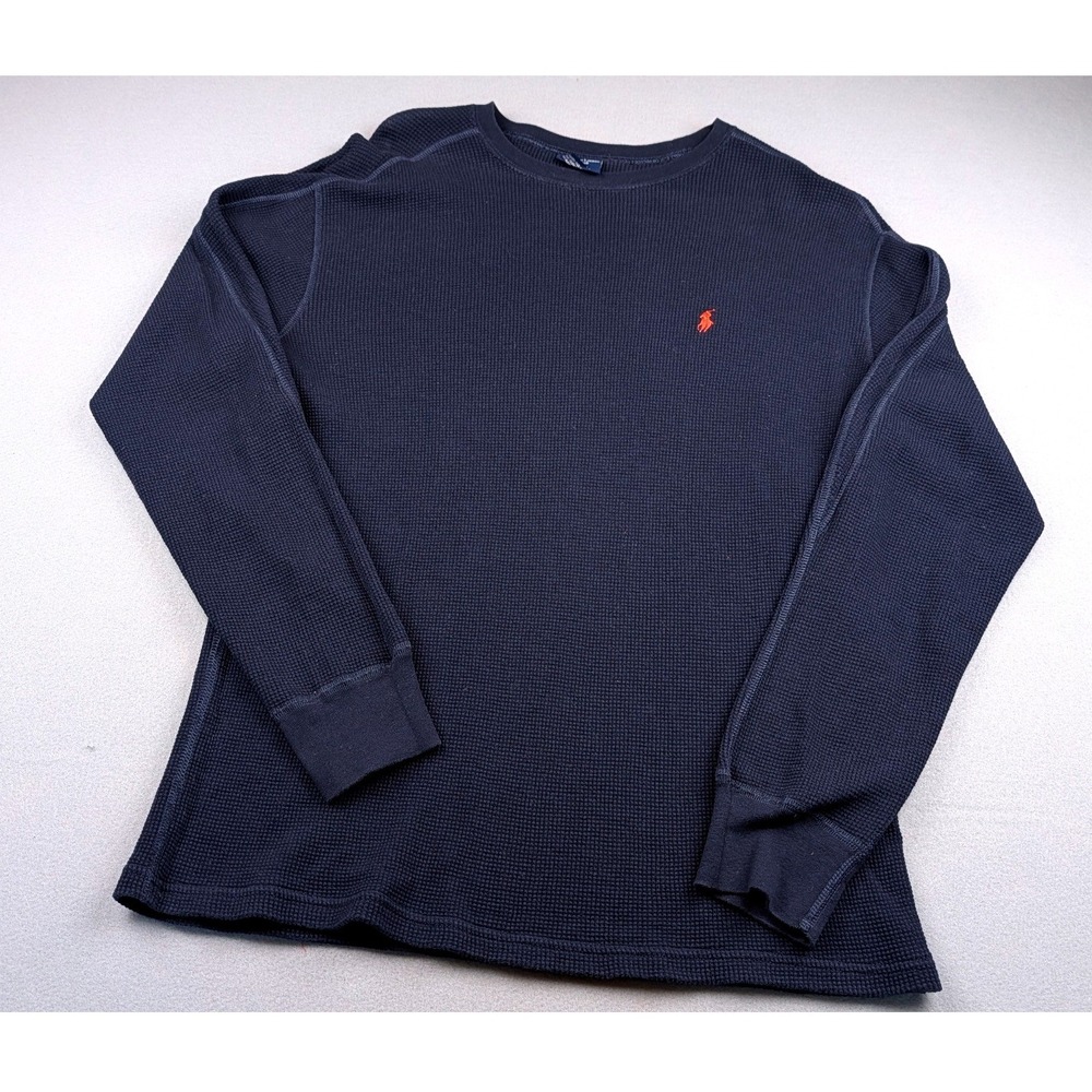Polo Ralph Lauren Mens Navy Blue Waffle Knit Thermal Long Sleeve Shirt Size M
